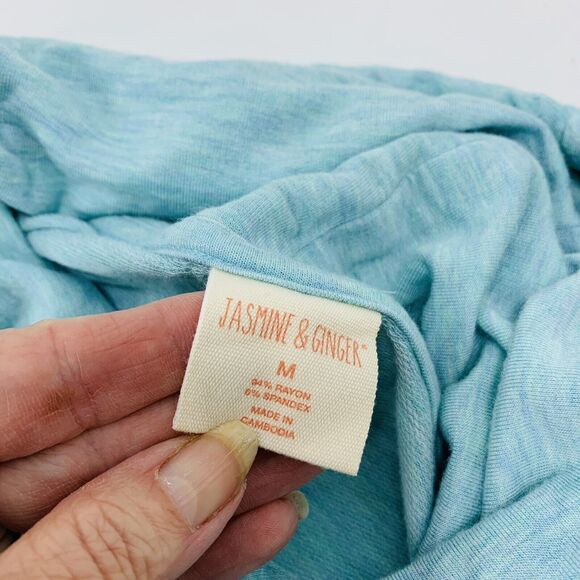 Womens Jasmine And Ginger L Blue Cowl Neck LS  Popover Top Pockets Ultra Soft - Picture 4 of 5